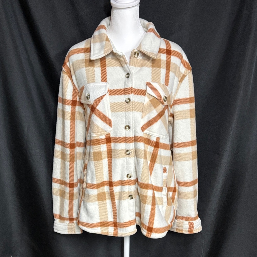 Sage Women's Beige and Brown Plaid Utility Jacket